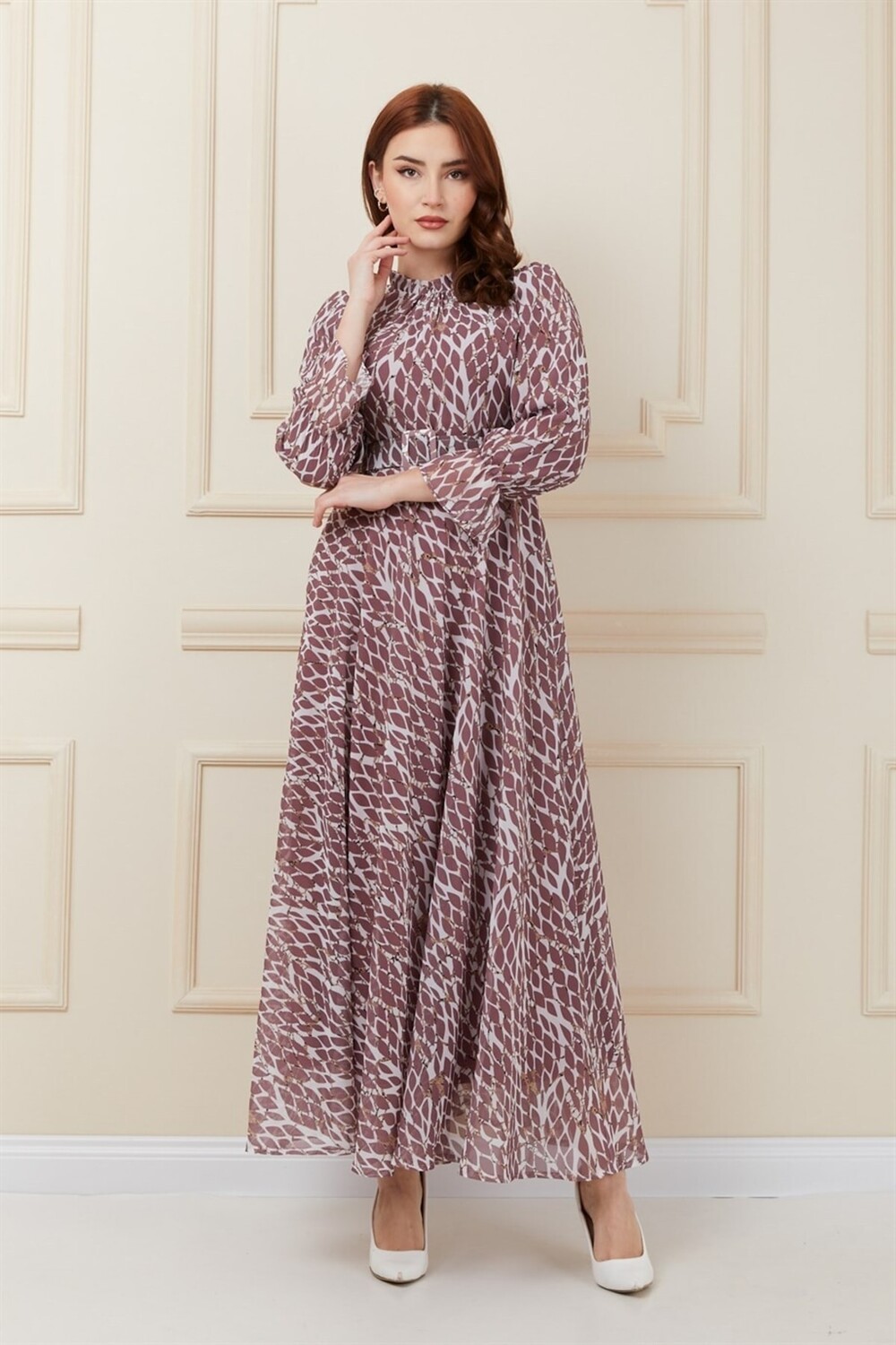 

Шифоновое платье с узором и рюшами Dusty Rose Olcay, розовый
