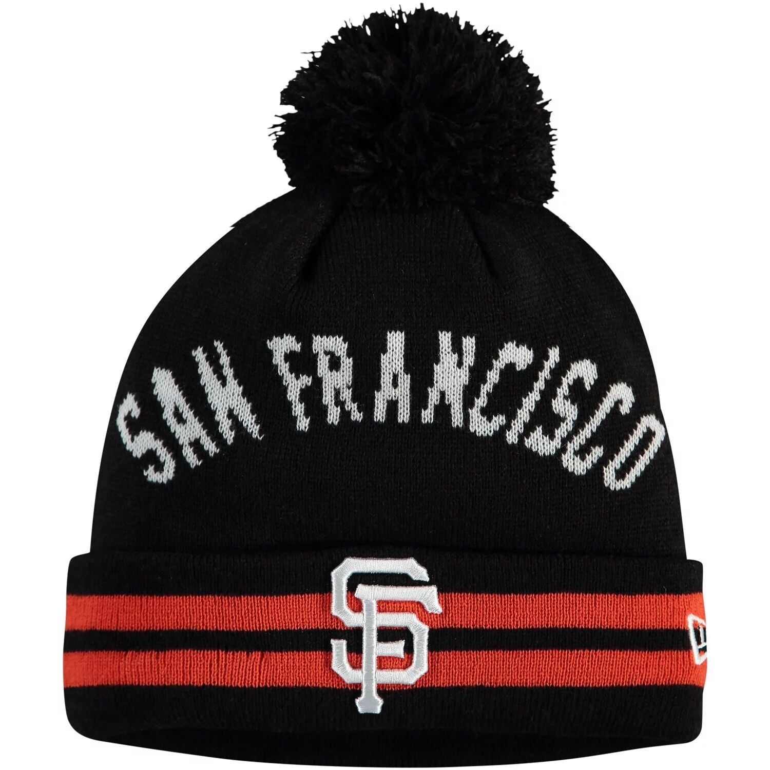 

Мужская черная вязаная шапка New Era San Francisco Giants с манжетами и помпоном