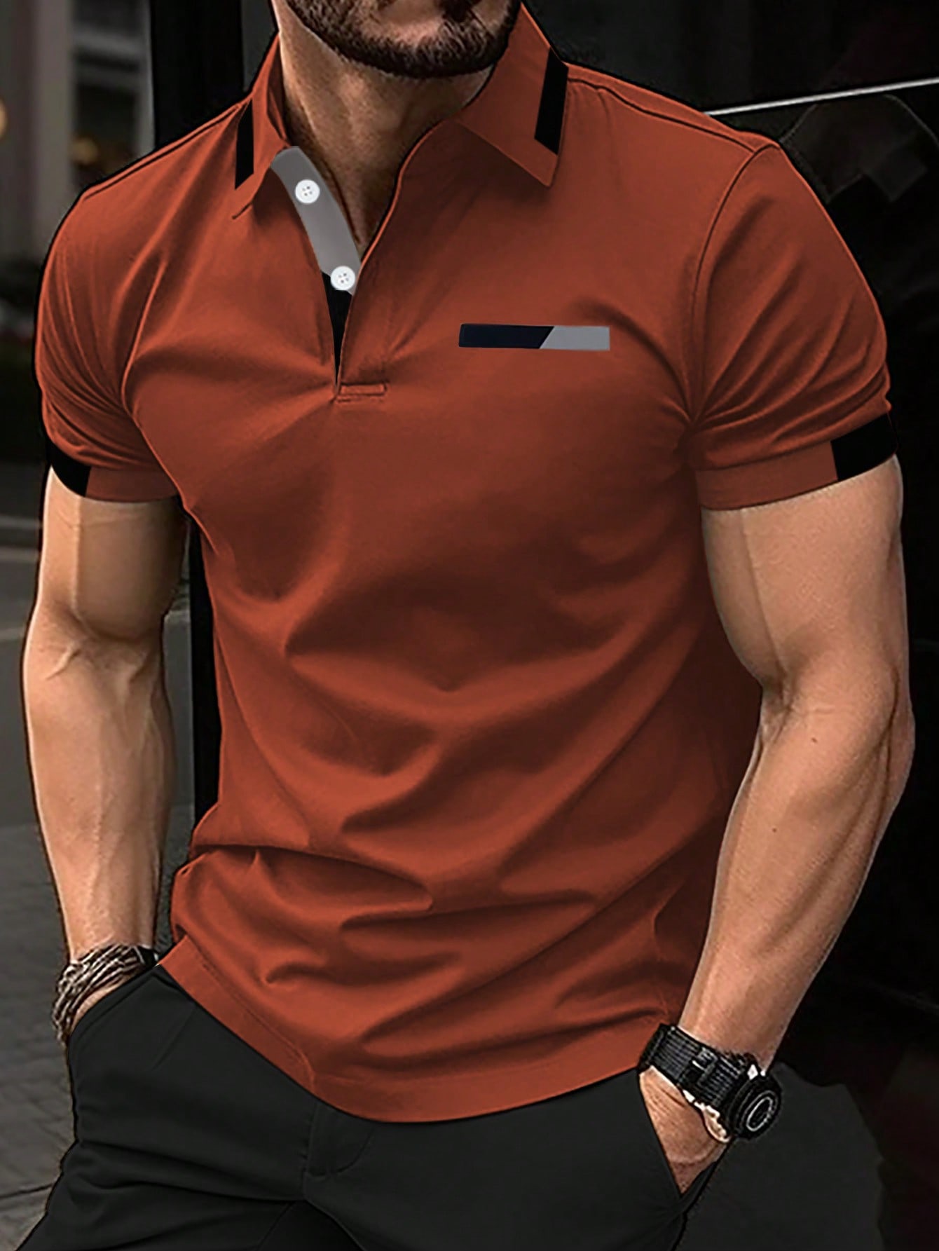 Мужская рубашка поло с короткими рукавами Manfinity с цветными блоками, жженый апельсин