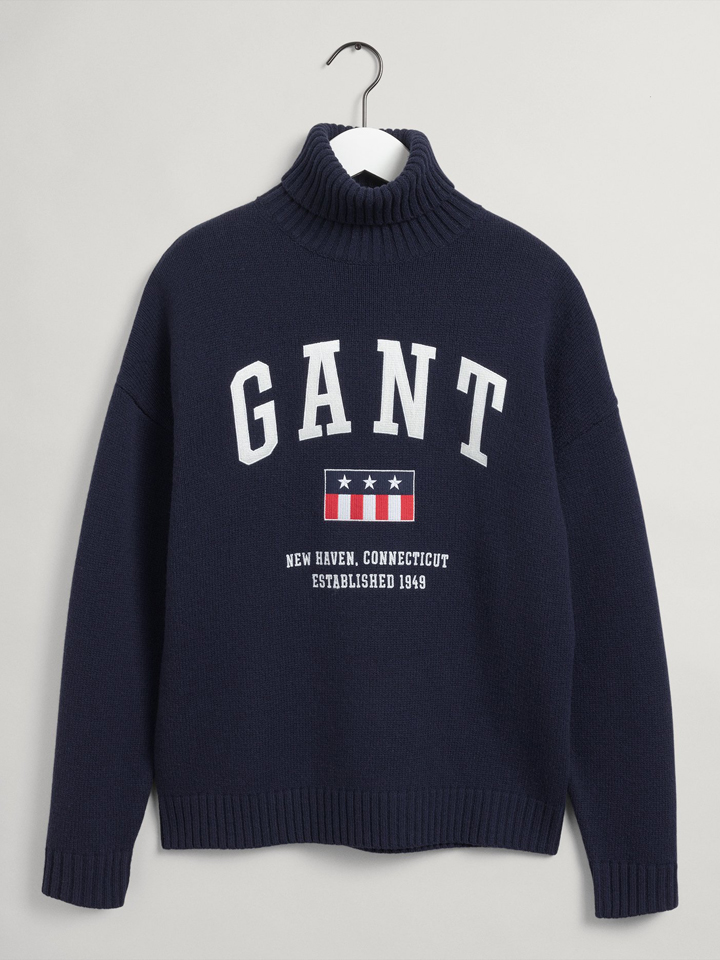Пуловер Gant Wollrollkragen, темно синий