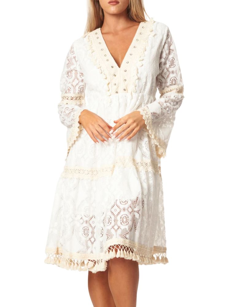 Кружевное платье с кисточками La Moda Clothing, белый