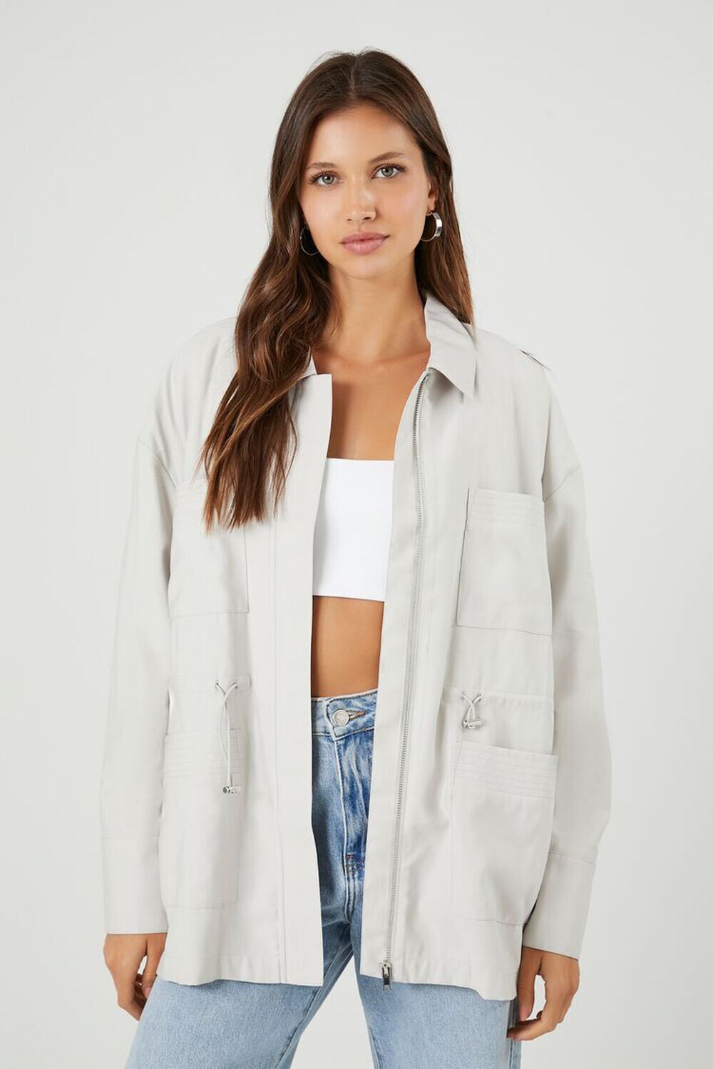 

Куртка с карманами на шнурке Forever 21, серый