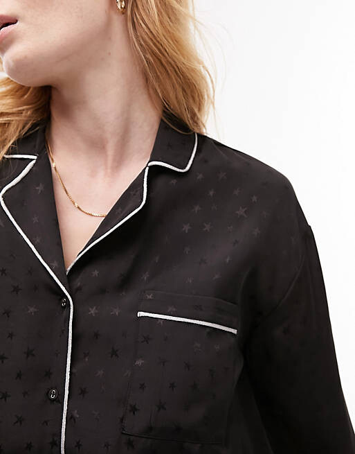 

Черная пижама из жаккардовой рубашки и брюк Topshop Maternity Star