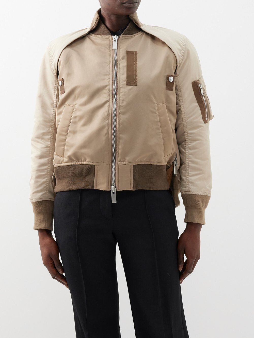 

Гибридный бомбер из твила Sacai, бежевый