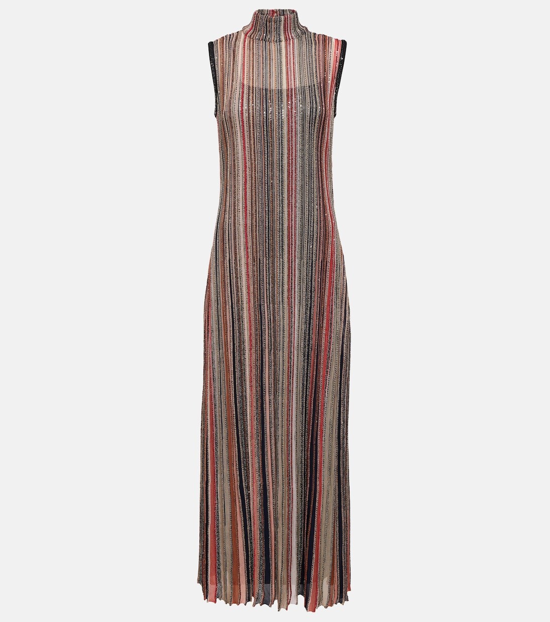 

Трикотажное платье макси в полоску с пайетками Missoni, черный