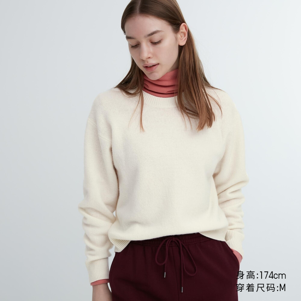

Свитер Uniqlo из мягкой овечьей шерсти с круглым вырезом, светло-бежевый