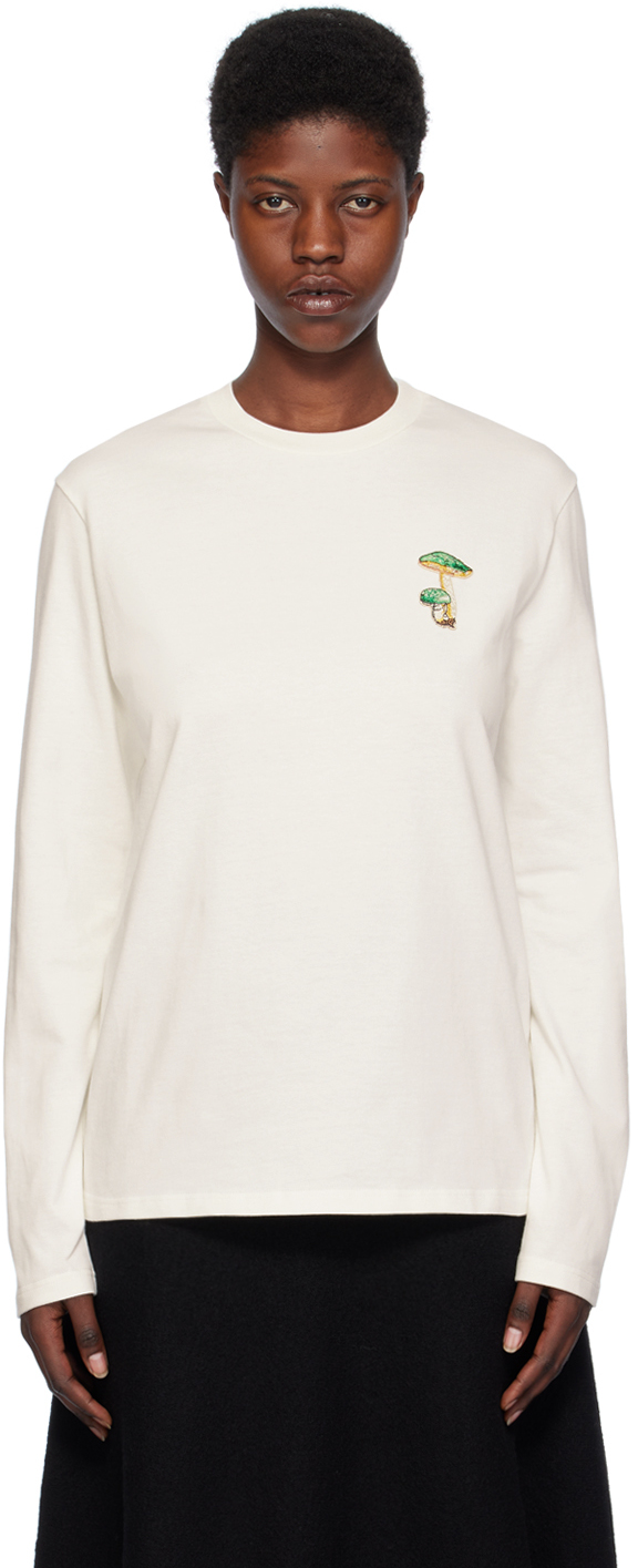 Кремового цвета футболка с длинными рукавами и нашивками Jil Sander