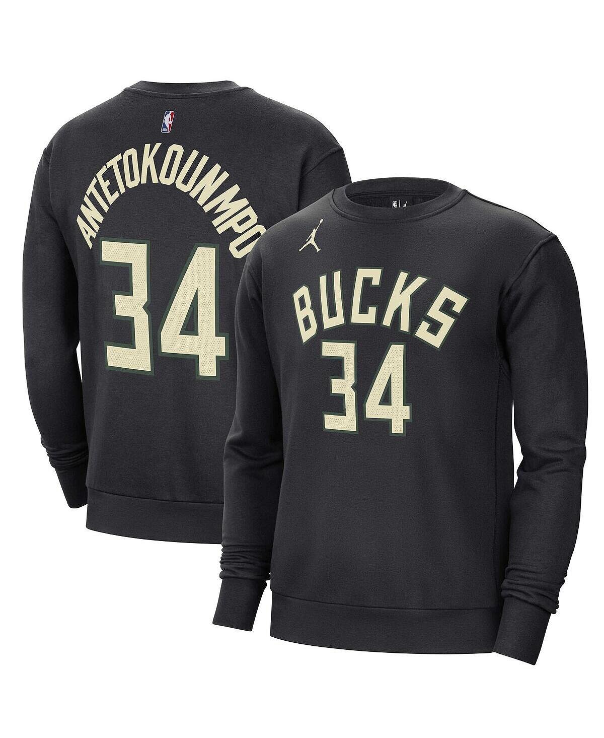 

Мужской брендовый свитер Giannis Antetokounmpo, черный пуловер с именем и номером Milwaukee Bucks Jordan