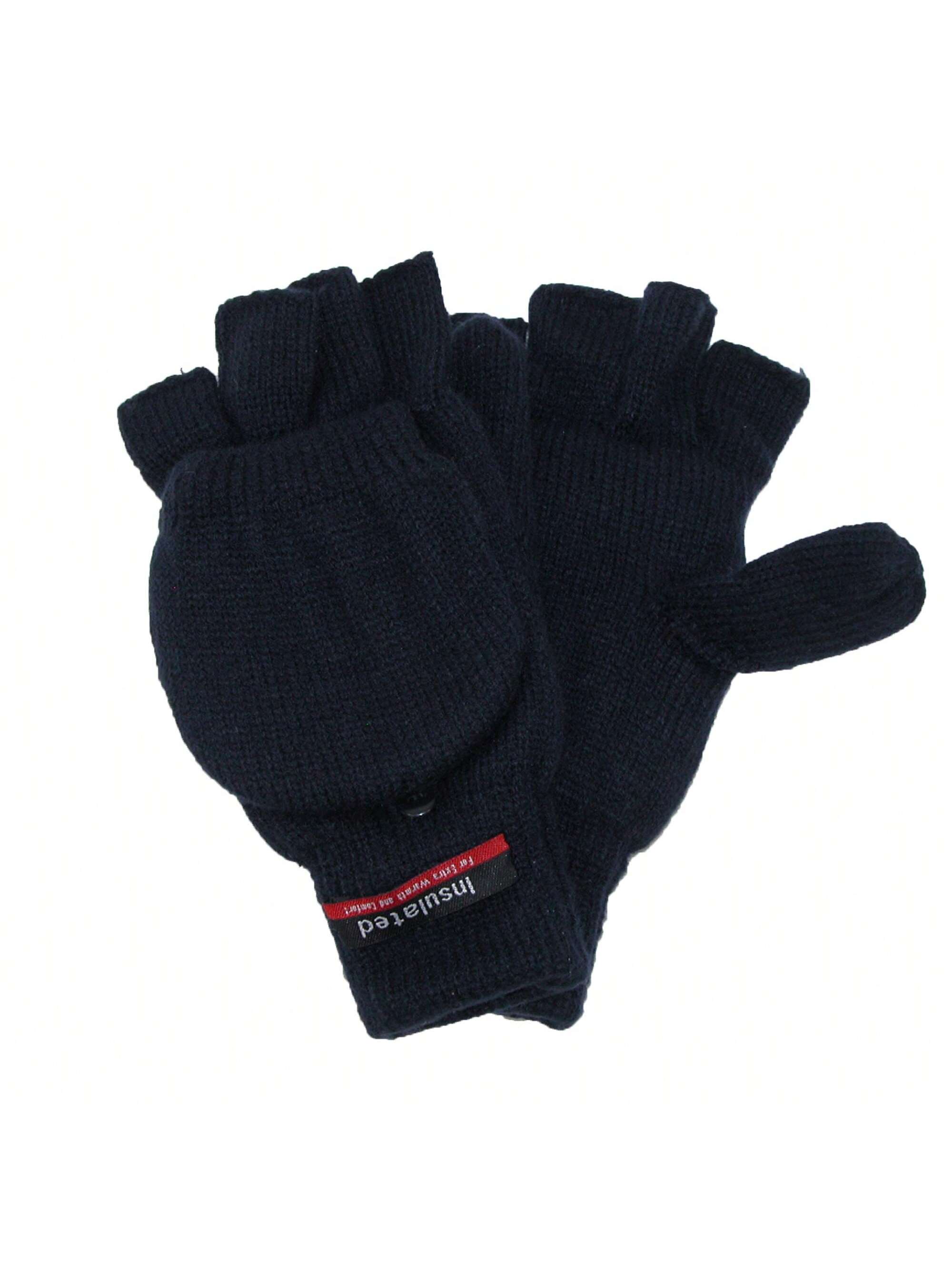 цена Мужские вязаные утепленные перчатки CTM с откидной крышкой, темно-синий