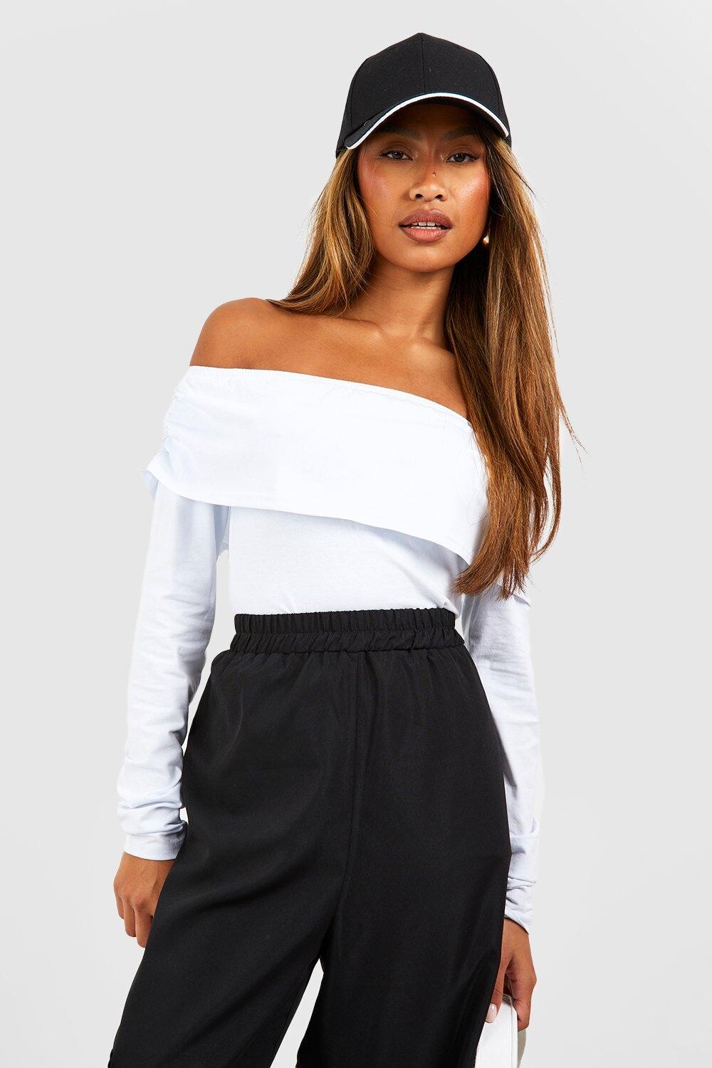 

Базовое боди из хлопкового бардо Boohoo, белый