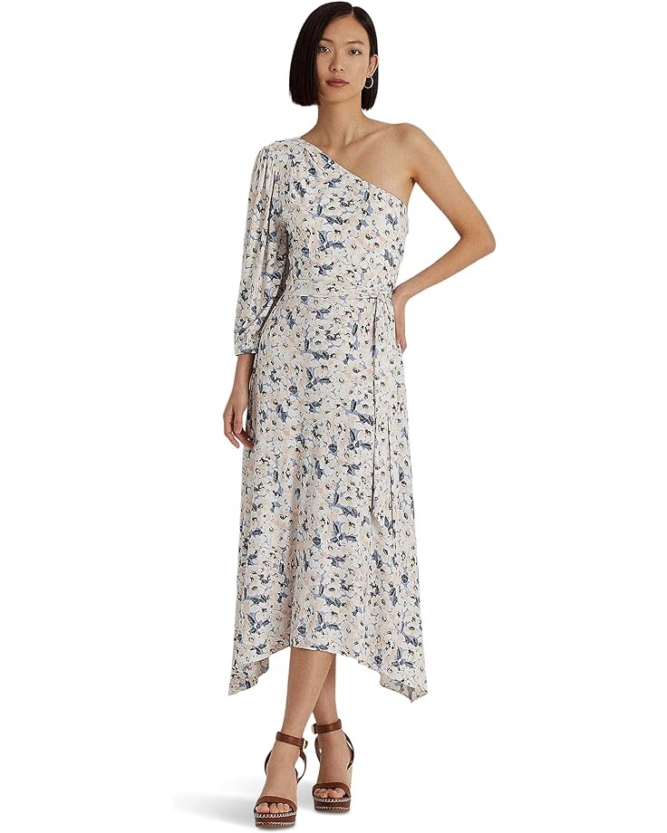 

Платье LAUREN Ralph Lauren Petite Floral Stretch Jersey One-Shoulder, синий
