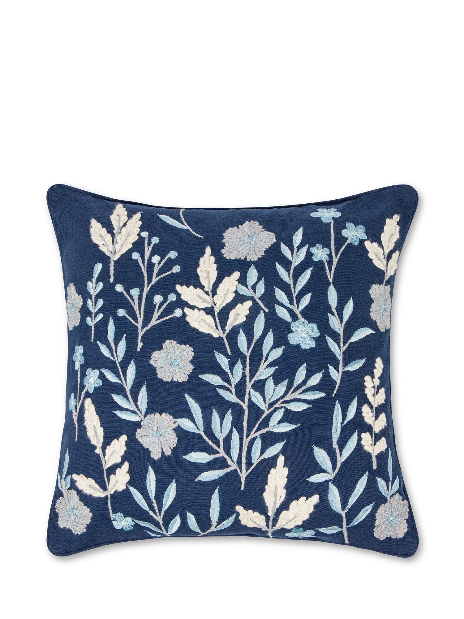 Подушка вышитая цветами и листьями 45Х45см Coincasa, синий вышитая подушка с цветочным мотивом 45х45см coincasa бежевый