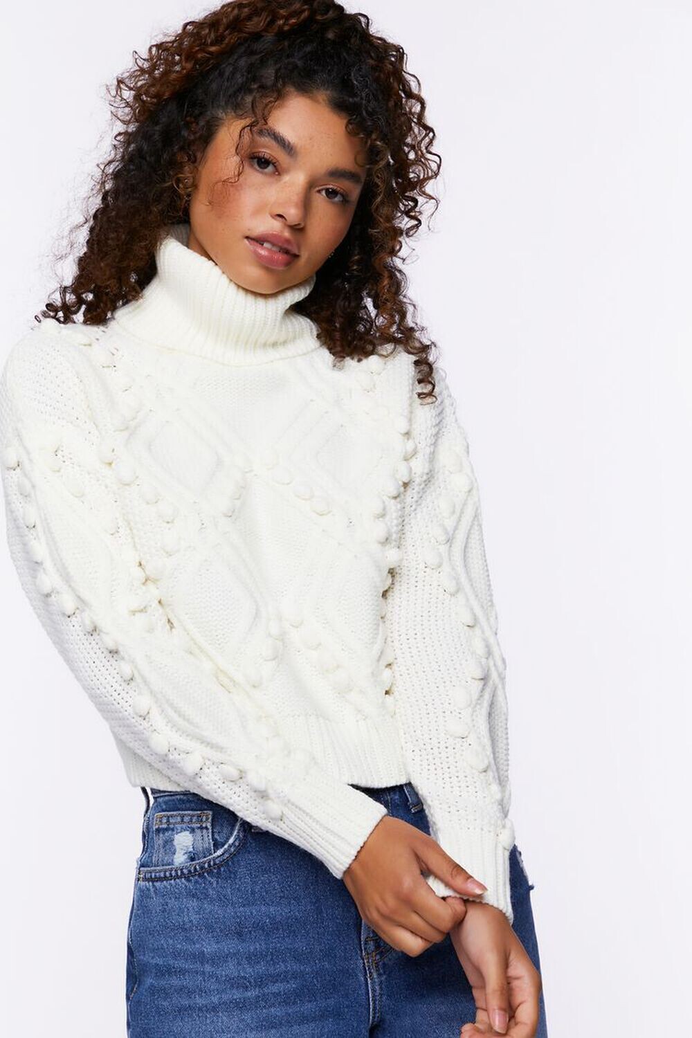 

Свитер изнаночной и шаровой вязки Forever 21, кремовый, Бежевый