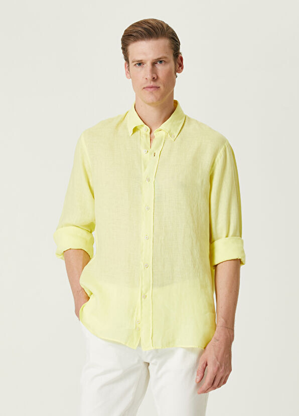 

Льняная рубашка удобного кроя Beymen Collection, желтый