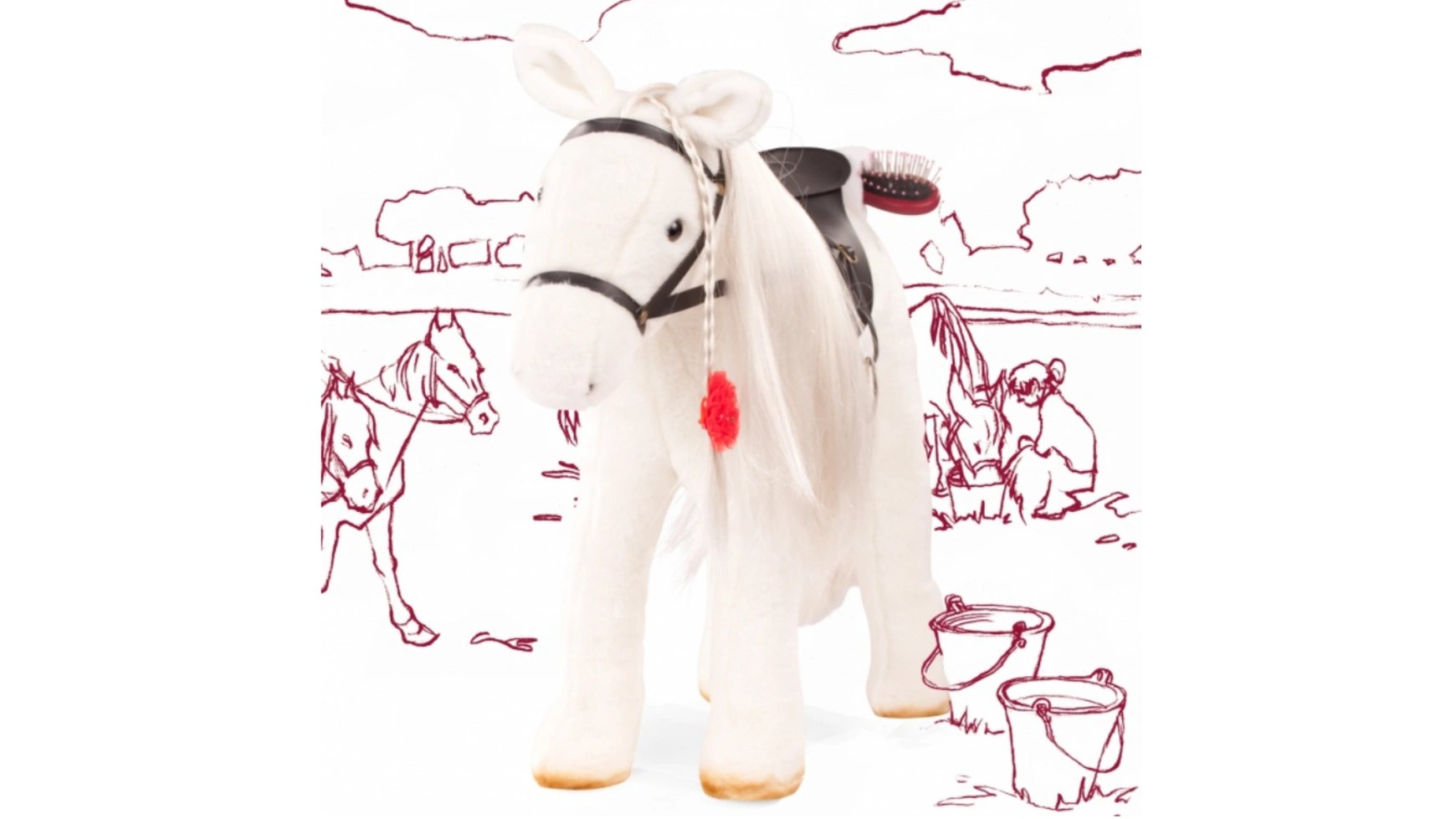 Липицианская расчесывающая лошадь, большая плюшевая лошадка для стоячих кукол Götz Puppenmanufaktur