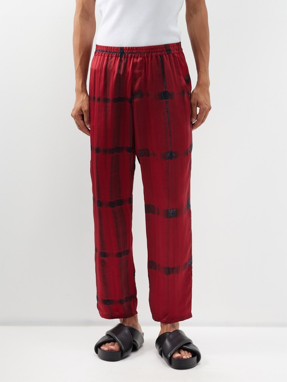 

Атласные брюки, окрашенные tao shibori Delos, красный