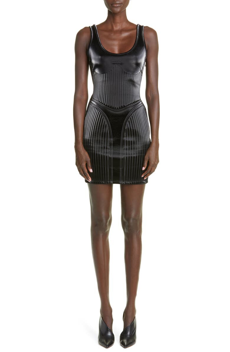 

Мини-платье Body-Con из глянцевого трикотажа с тиснением MUGLER, черный