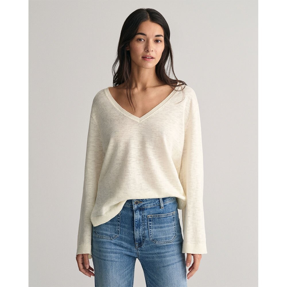 

Свитер Gant Linen Blend V Neck, бежевый