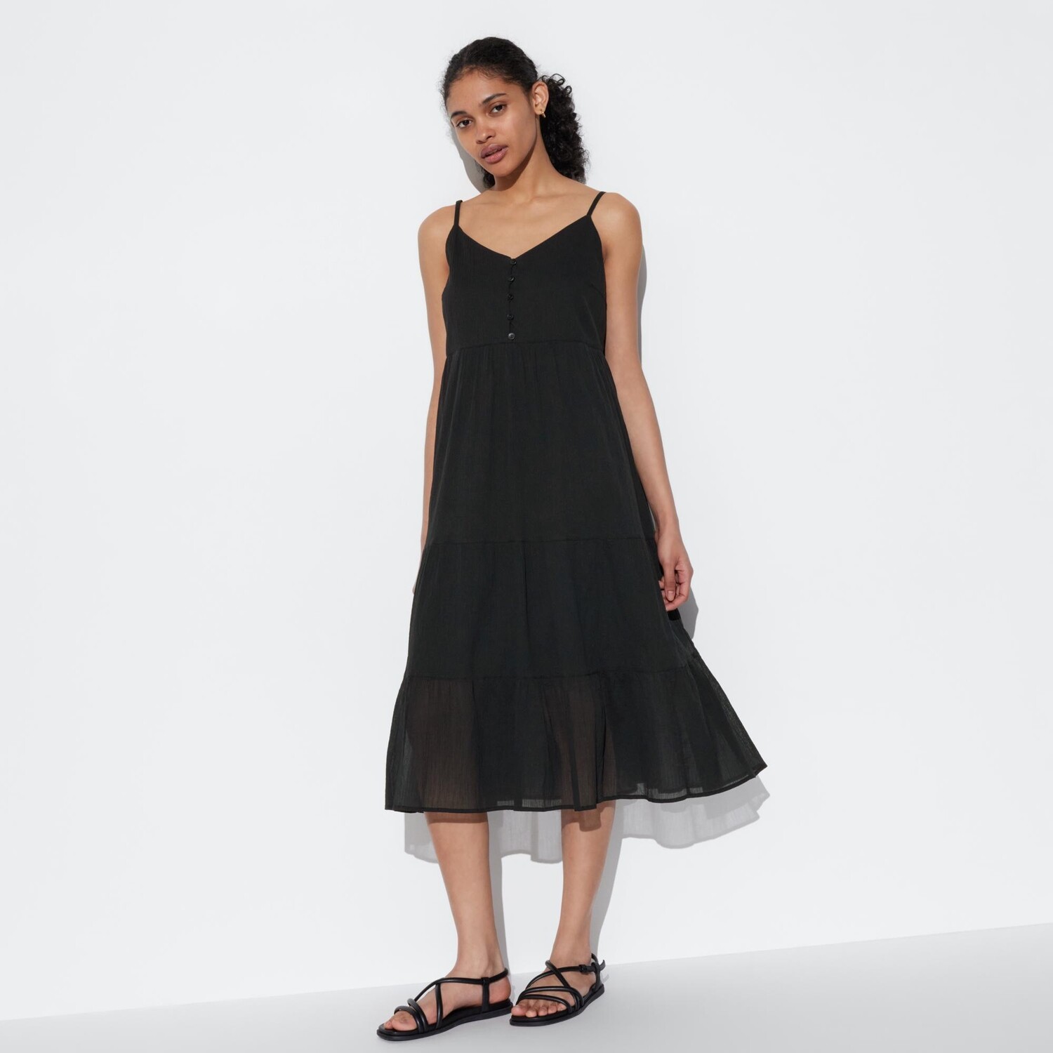 

Платье-бретелька из мятого хлопка (короткая длина 106,5-117см) UNIQLO, черный