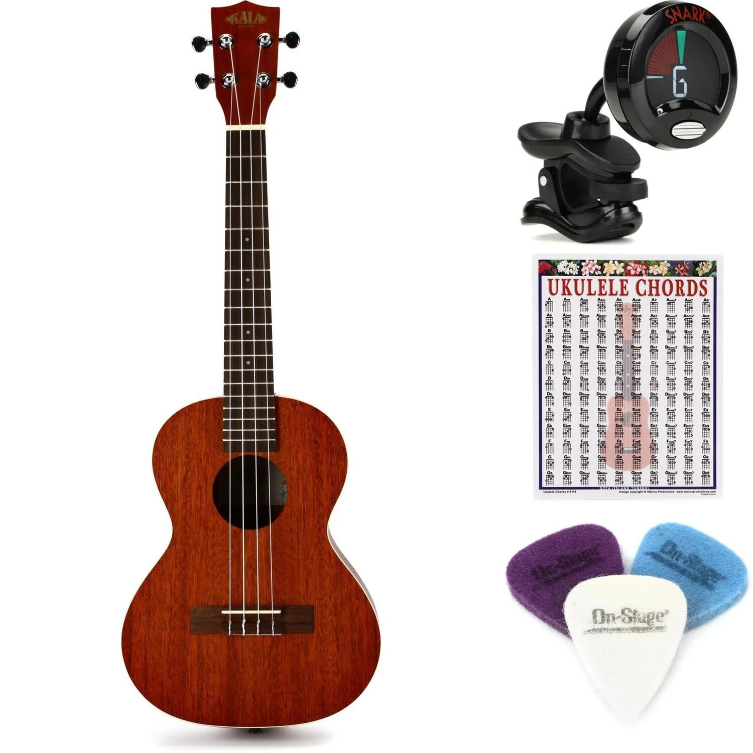 

Новый комплект Kala KA-T Tenor Ukulele Essentials — атласное красное дерево