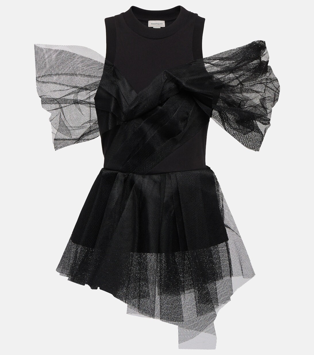 

Топ из джерси с отделкой из тюля ALEXANDER MCQUEEN, черный