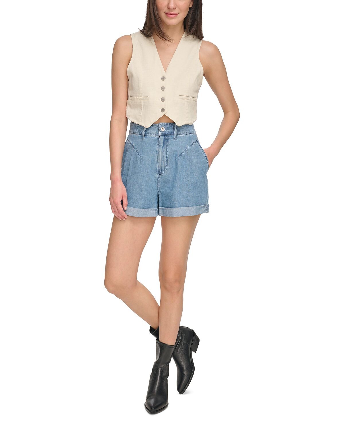 

Женские джинсовые шорты со швами и манжетами DKNY Jeans