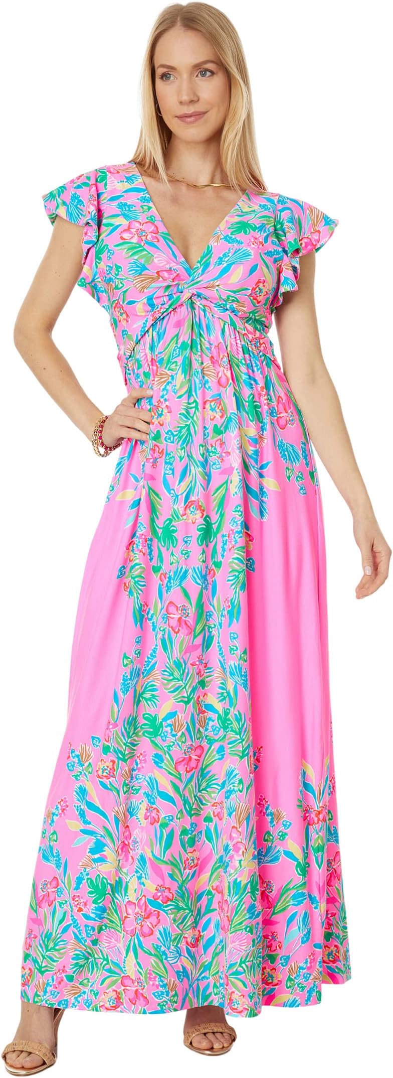 Платье Verona Flutter Sleeve Maxi Lilly Pulitzer, цвет Havana Pink Casa Jaguar Engineered Maxi Dress
