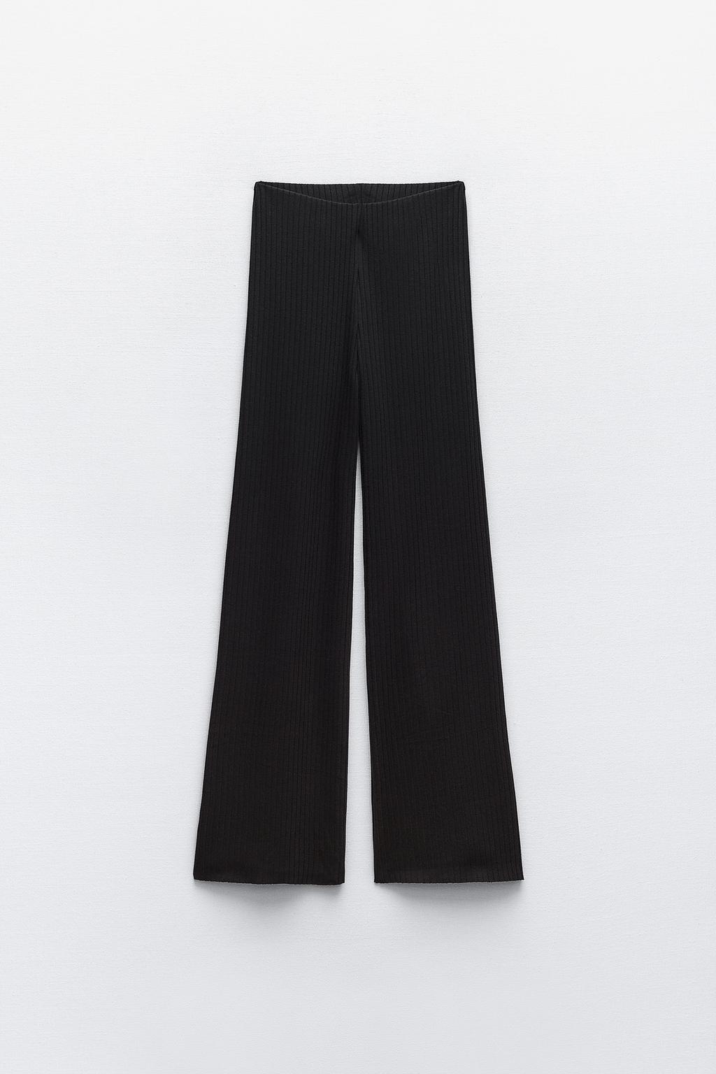 Широкие брюки в ребрику ZARA, черный широкие брюки в ребрику zara бежевый