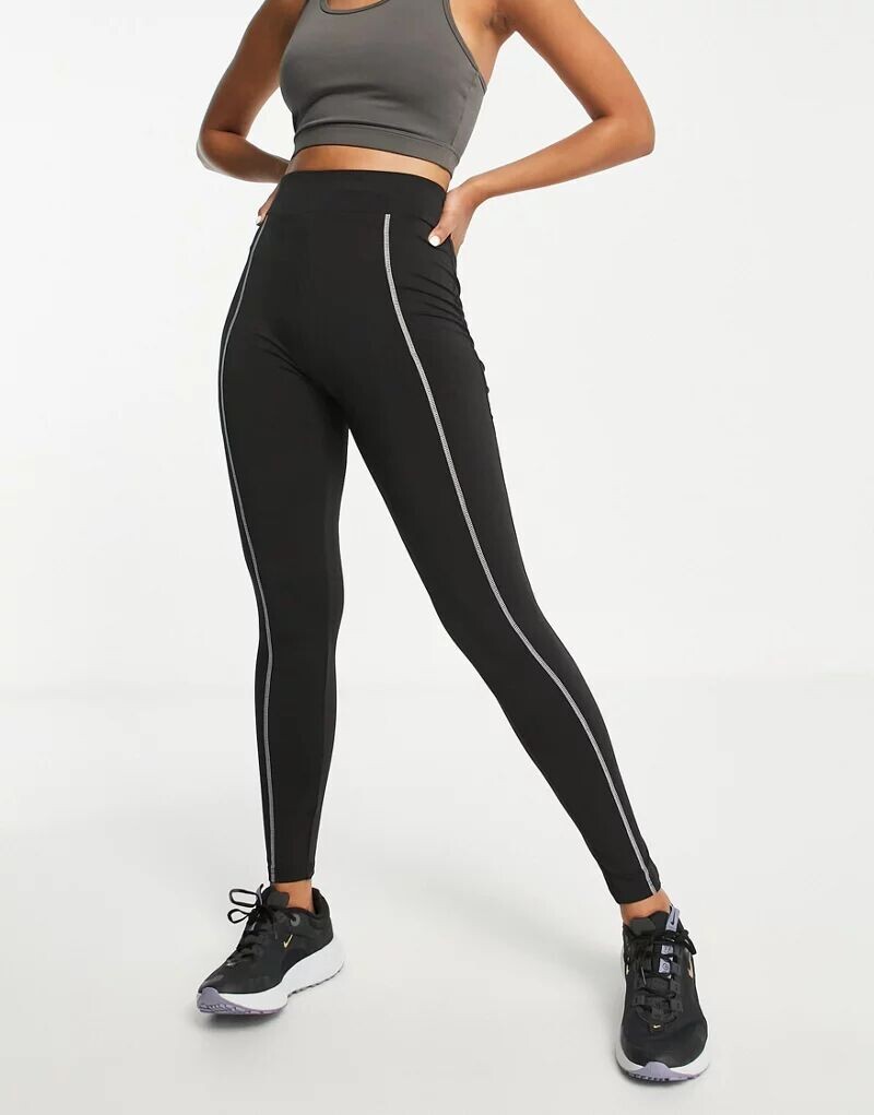 

Черные спортивные леггинсы с контрастной строчкой Threadbare Fitness, Черный