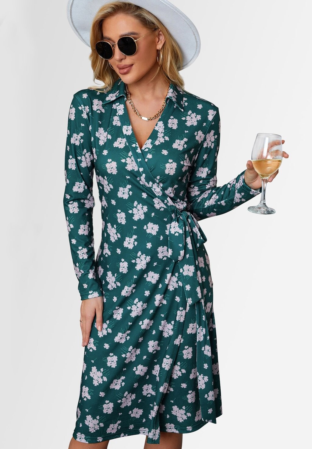 

Платье из джерси Shirt Collar Long Sleeve Wrap Midi FS Collection, цвет dark green