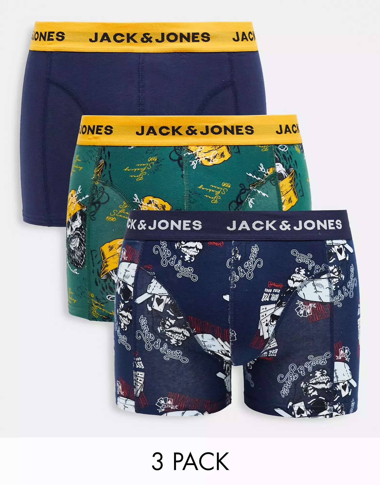 

Три пары плавок с принтом черепа Jack & Jones темно-синего цвета