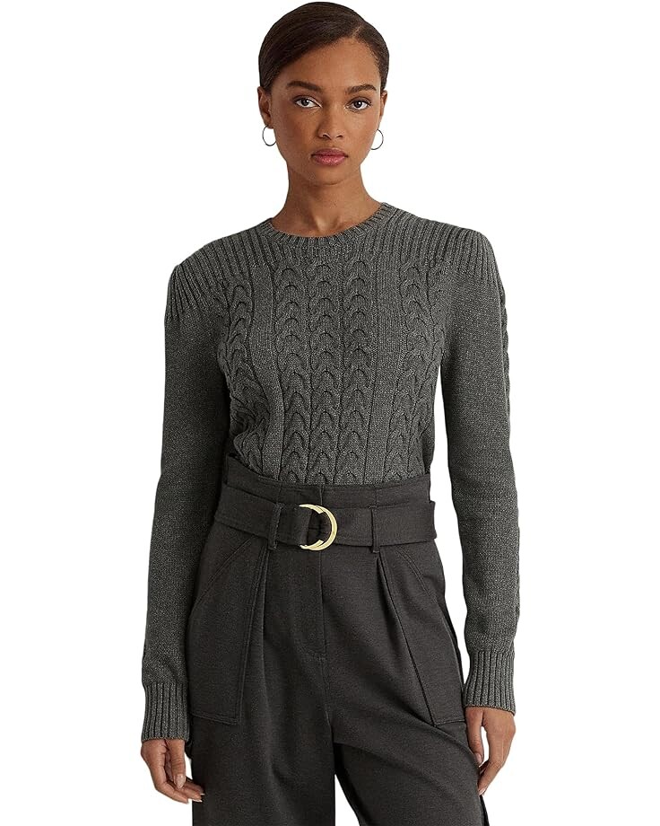 

Свитер LAUREN Ralph Lauren Cable-Knit Puff-Sleeve, цвет Modern Grey Heather