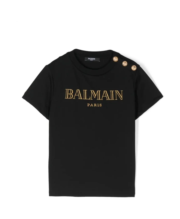 

Футболка Поло черного золота AW24 Balmain, черный