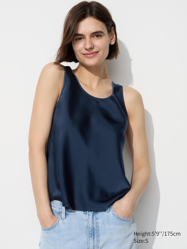 

Атласная блузка без рукавов Uniqlo, синий