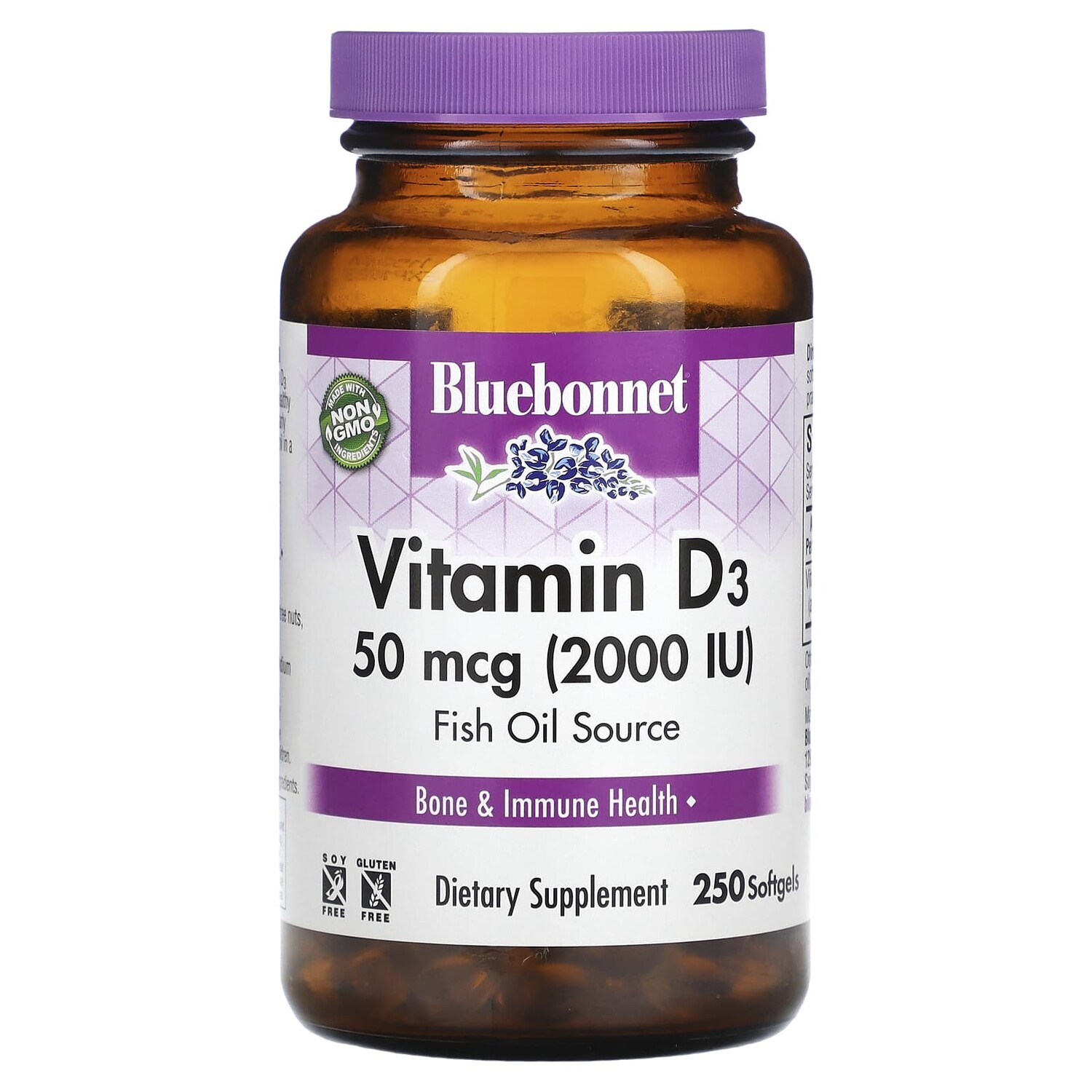 

Витамин D3, 50 мкг (2000 МЕ), 250 капсул, Bluebonnet Nutrition