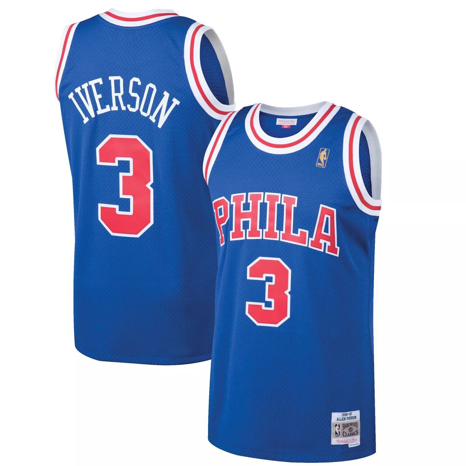 

Мужская майка Mitchell & Ness Allen Iverson Royal Philadelphia 76ers 1996-97 Hardwood Classics Swingman