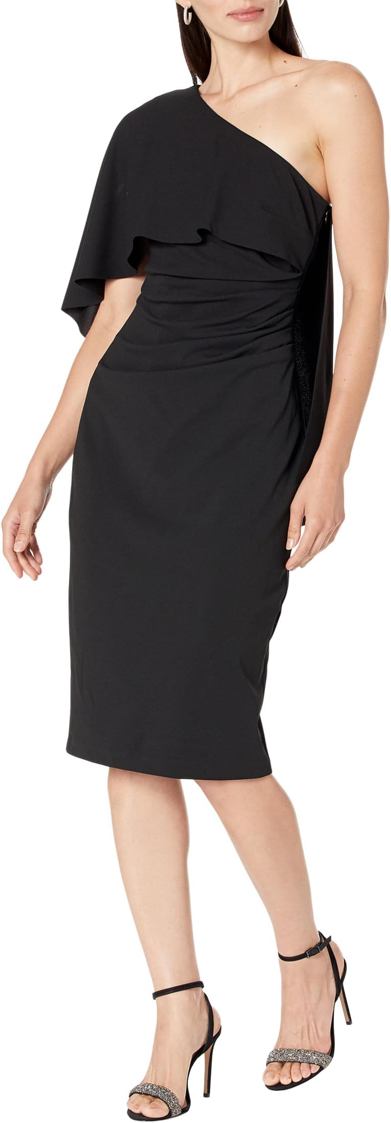 Платье Midi Scuba Crepe One Shoulder Cape XSCAPE, черный цена и фото