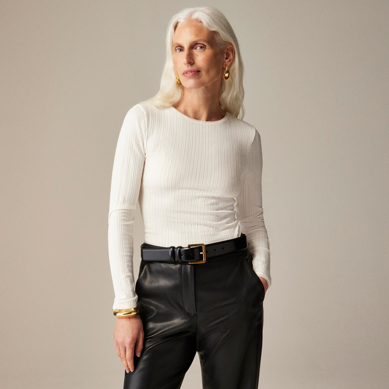 

Футболка с длинными рукавами и ажурным узором J.Crew, белый