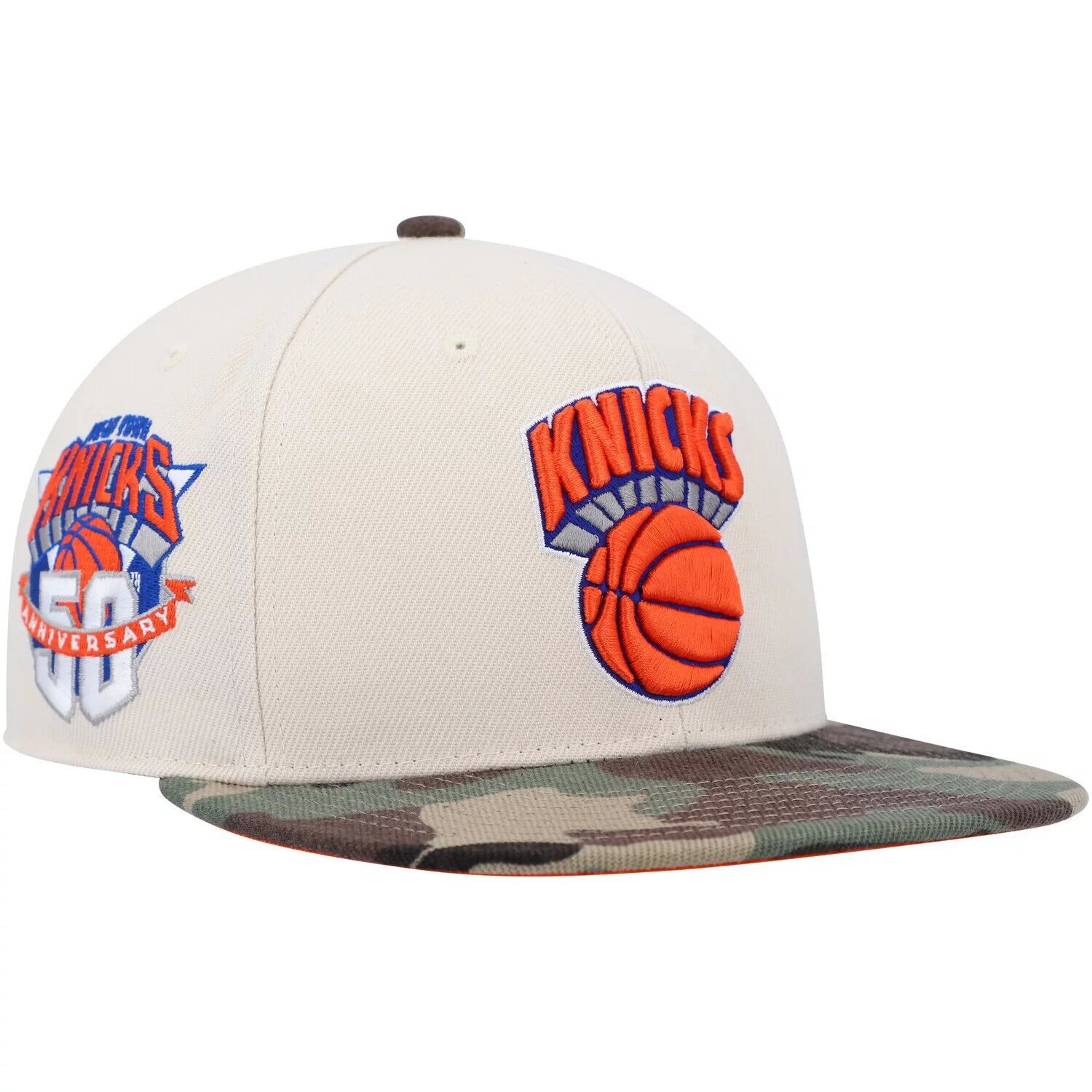 

Мужская кремовая/камуфляжная шляпа Mitchell & Ness New York Knicks Hardwood Classics, белая камуфляжная шляпа в честь 50-летия
