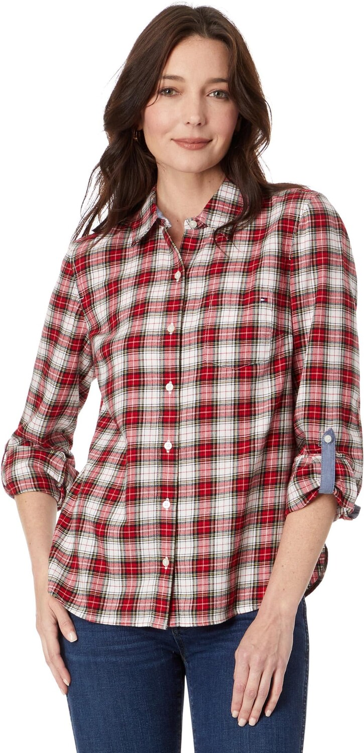 

Рубашка Lancaster Plaid Roll Tab Tommy Hilfiger, цвет Scarlet Multi