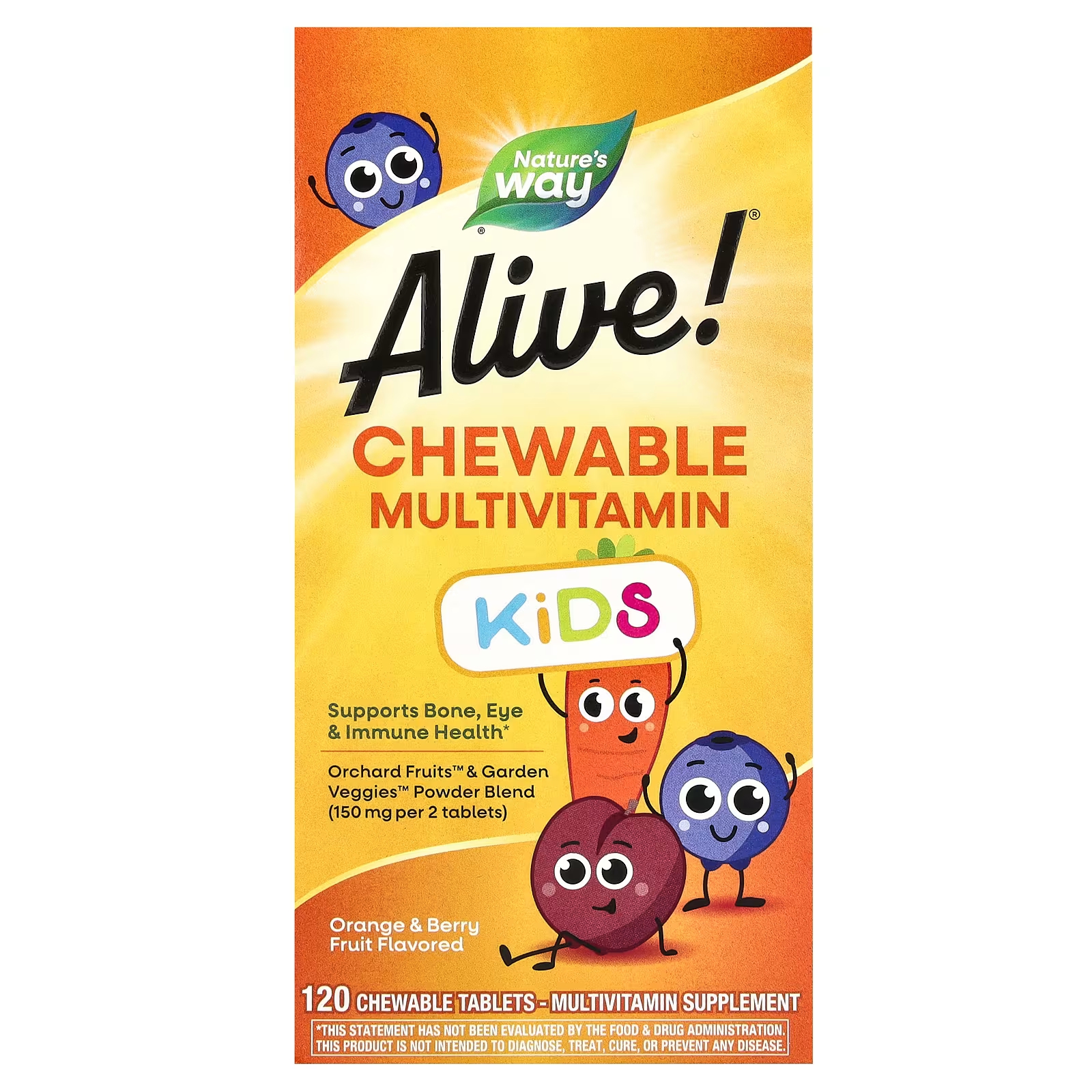 цена Детские жевательные мультивитамины Nature's Way апельсин и ягоды, 120 жевательных таблеток