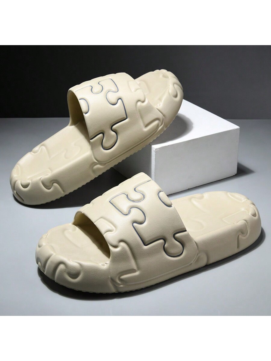 Мужские летние противоскользящие тапочки Eva Puzzle, серый сандалии на платформе для мужчин и женщин уличные пляжные шлепанцы на толстой подошве нескользящие повседневная обувь для дома и ванной