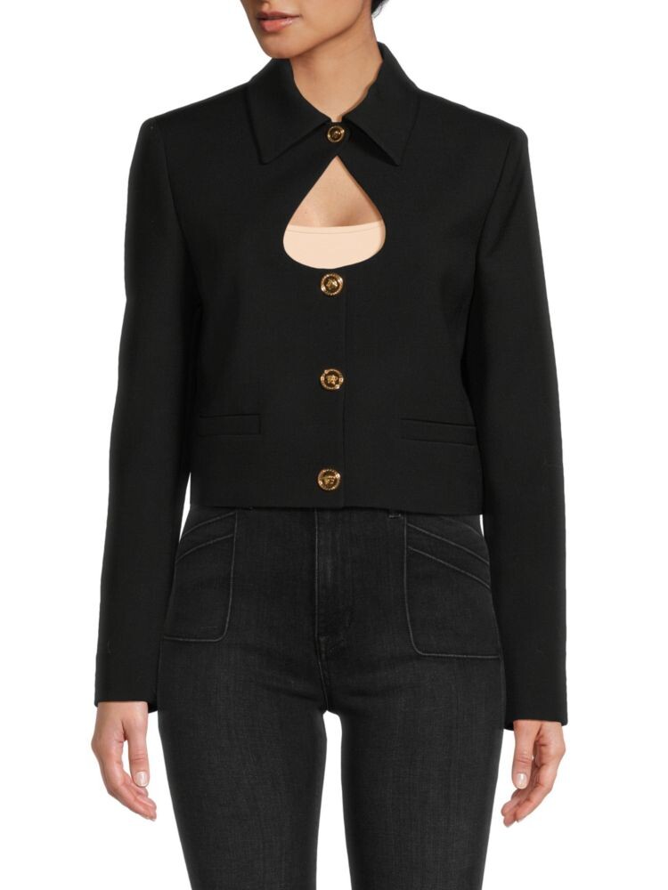 

Укороченная куртка Keyhole из натуральной шерсти Versace, черный