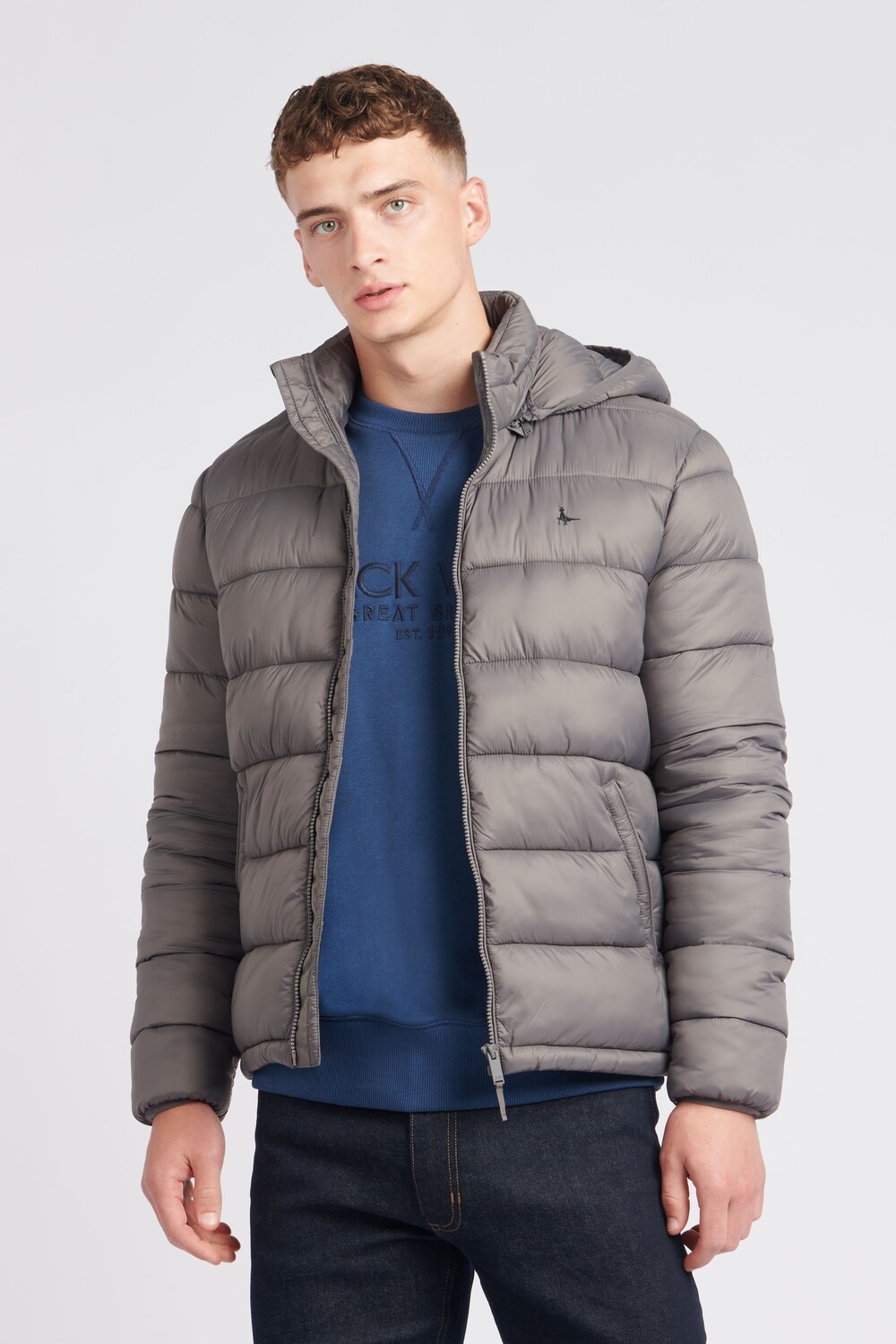 

Серый мужской пуховик Kershaw с капюшоном Jack Wills, серый