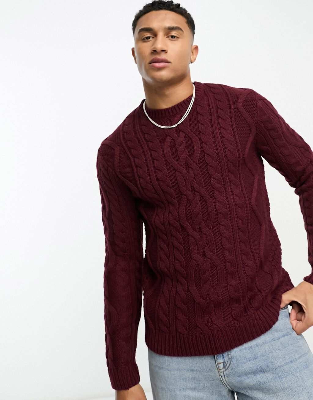 

Бордовый джемпер косой вязки ASOS DESIGN