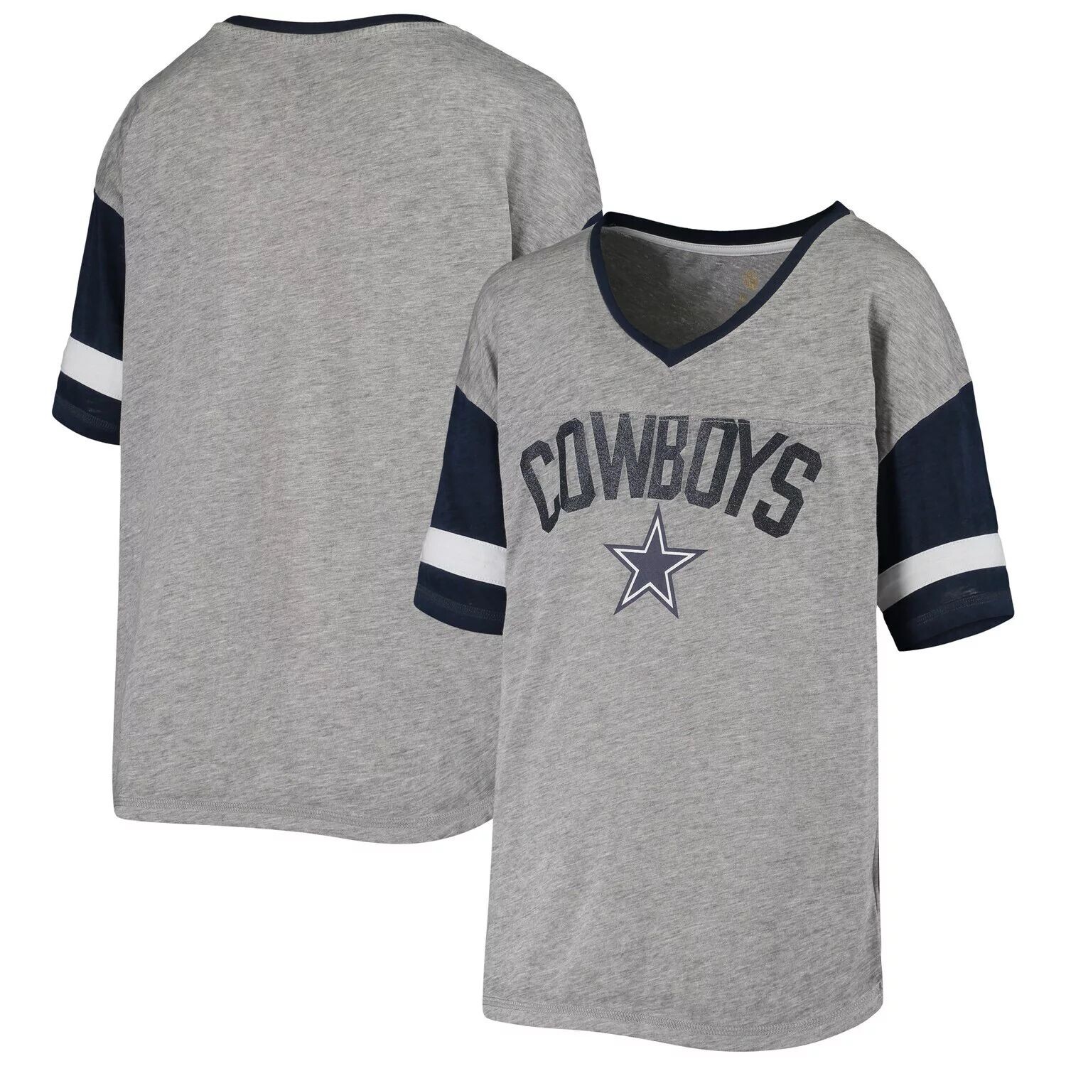 

Серо-темно-синяя футболка Junior's Dallas Cowboys Let's Huddle Burnout с V-образным вырезом Outerstuff