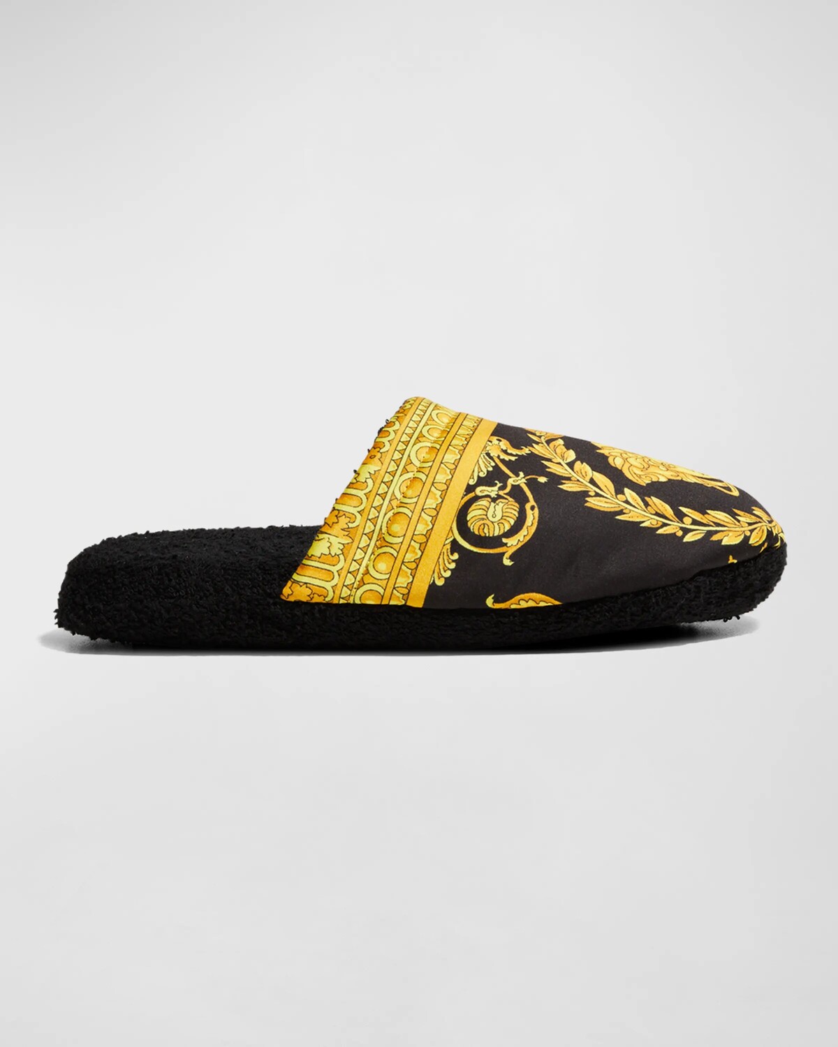 

Мужские тапочки-мюли с принтом Barocco Versace, цвет Black Gold