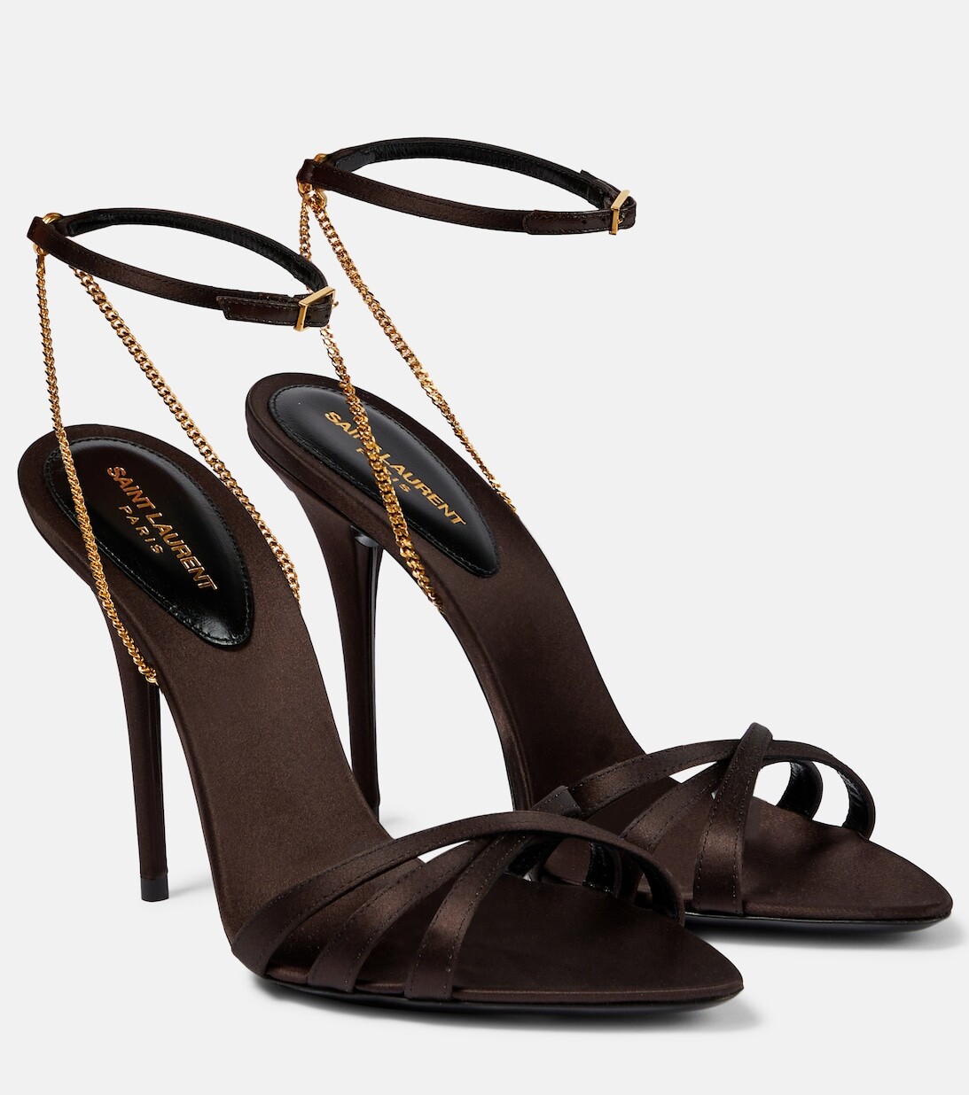 

Декорированные атласные босоножки Melody 105 Saint Laurent, коричневый