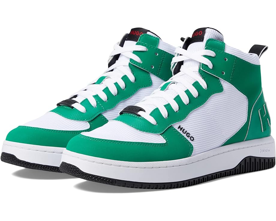 Кроссовки HUGO Kilian Retro High-Top Sneakers, цвет Emerald Green/White 925 sterling silver hot selling emerald white platinum group with forest emerald green olivine gemstone high flown ring