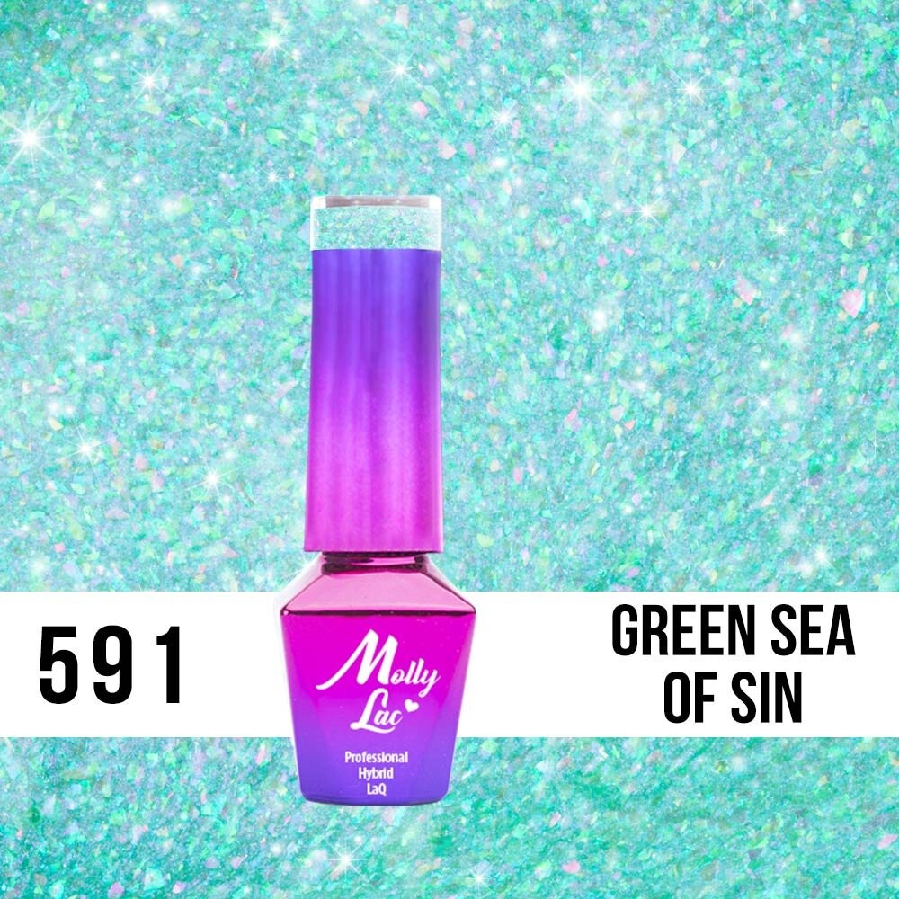 

Molly Lac, Mermaid Whispers 591 Green Sea Of Sin, гибридный лак для ногтей, 5 мл